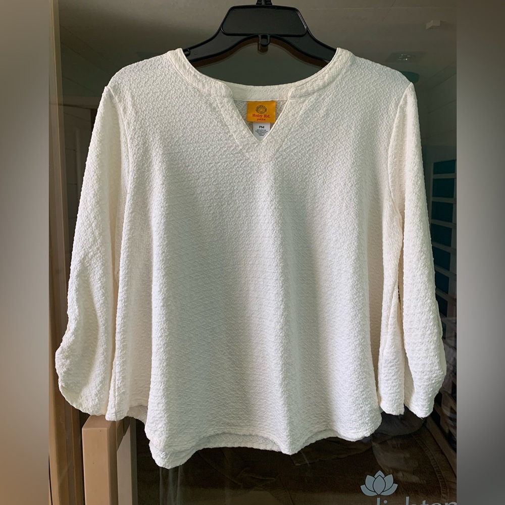 Cream White Textured Long Sleeve Top